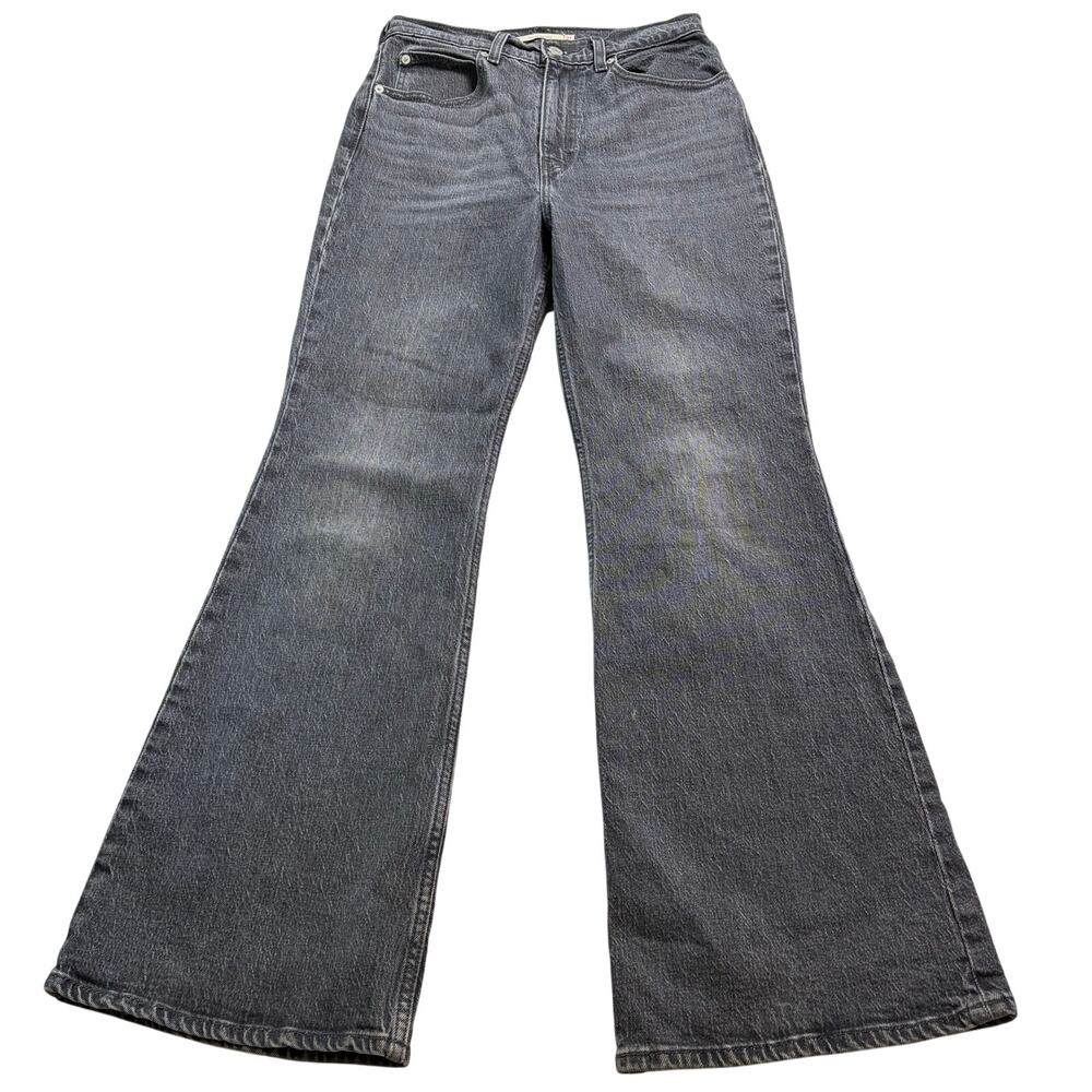 Levis womens 70s high flare washed black jeans. Size 27 retro style. No distress
